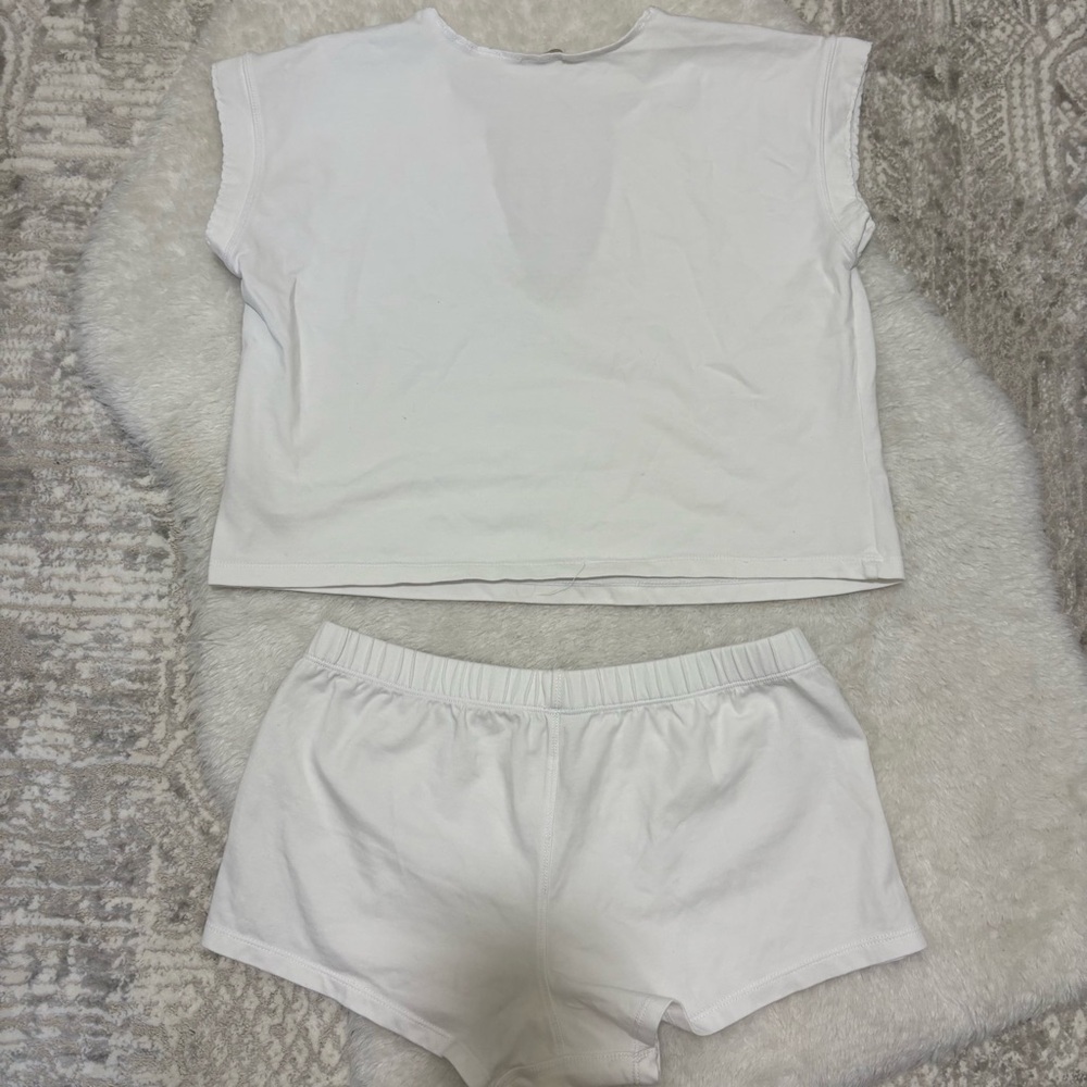 FREE PEOPLE INTIMATELY white top and baby doll shorts pajama loungewear set - Picture 8 of 10